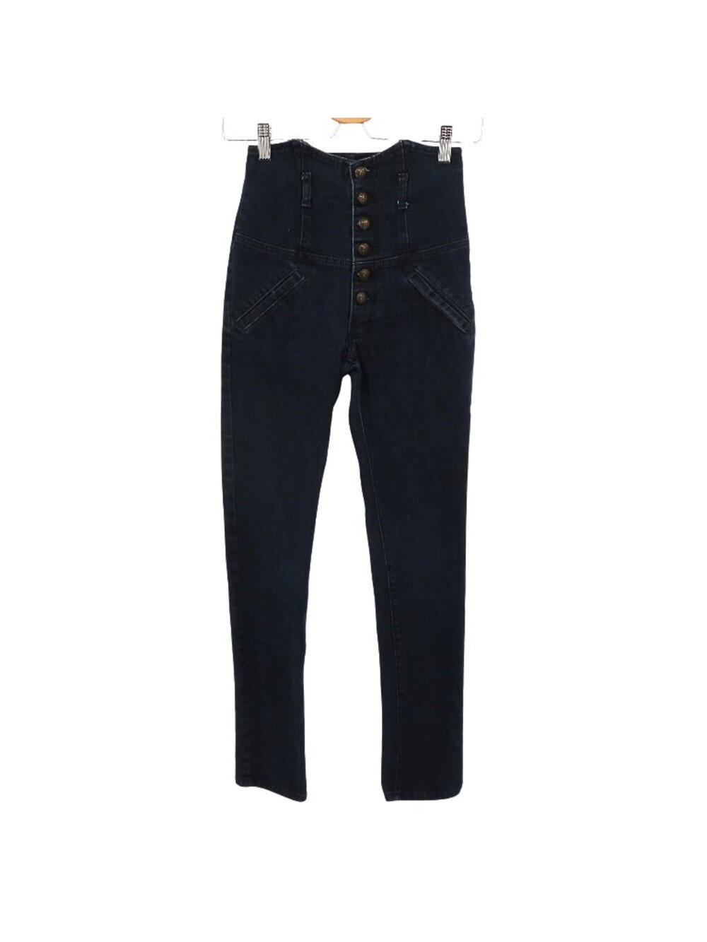 Era Of Chaos Women 24 High Waist Button Fly Dark Blue Denim Jeans Cotton Blend